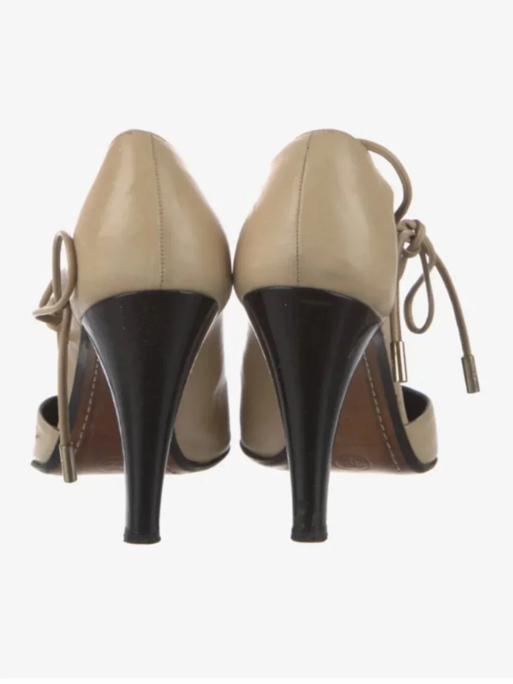 Chanel CC Two Tone Cutout Bootie Pumps Heels Beige Black Size 39 US 9